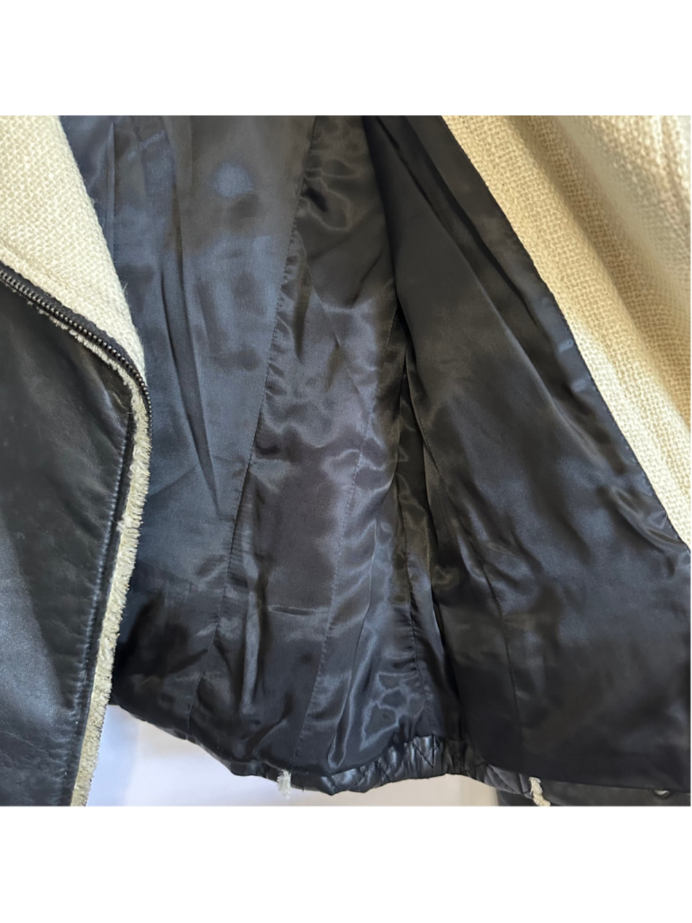 ELLASSAY FIRST Lambskin Leather Tweed BLACK Quilted MOTO Biker JACKET WOMENS M - Picture 10 of 13